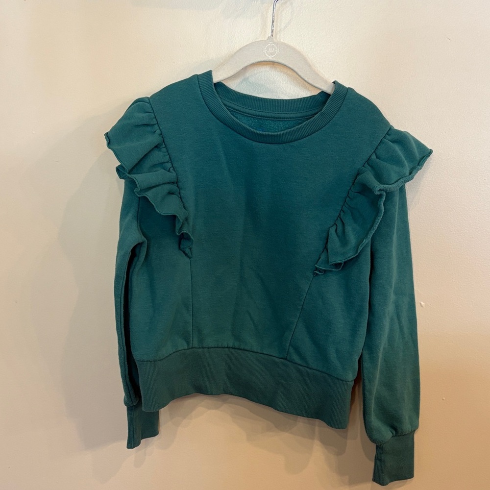 Girls Teal Ruffle Sweatshirt